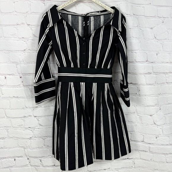 Alice + Olivia Black White 3/4 Sleeve midi Dress wedding guest shower size 6 - Picture 2 of 16